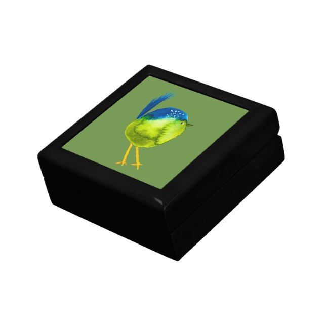 Cute green watercolor bird gift box (Side)