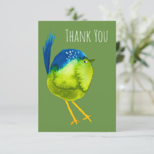Cute green watercolor bird note card