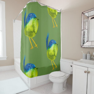 Cute green watercolor bird shower curtain