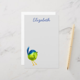 Cute green watercolor bird stationery