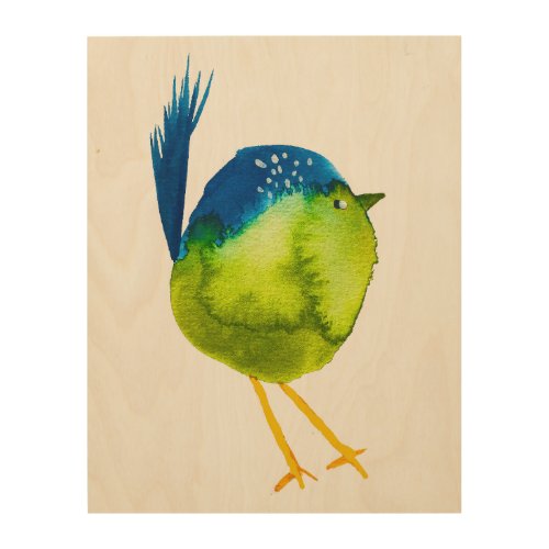 Cute green watercolor bird wood wall art