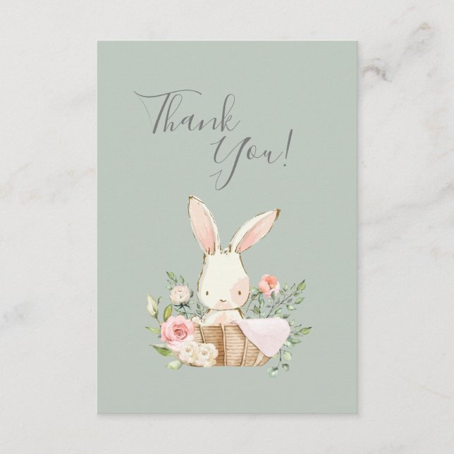Cute Green watercolor Bunny Baby Shower Thank You  (Front)
