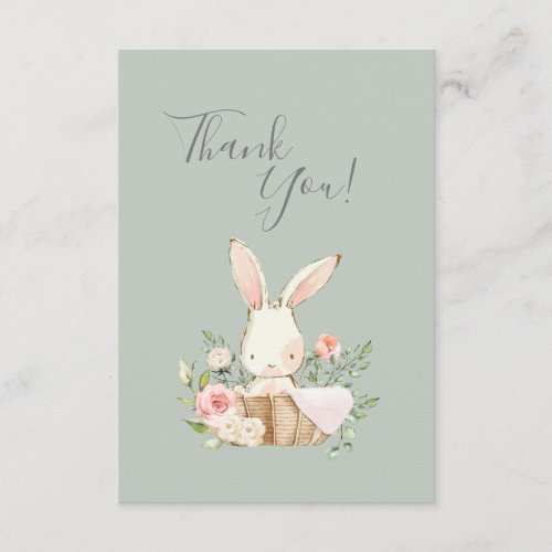 Cute Green watercolor Bunny Baby Shower Thank You 