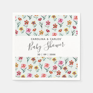 Cute Green Watercolor Floral Couples Baby Shower  Napkins