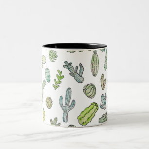 Cute Green Watercolor Paint Summer Cactus Pattern Two-Tone Coffee Mug