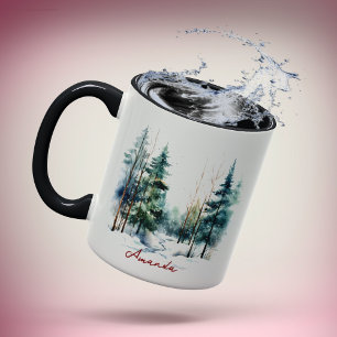 Cute green watercolor pine forest Christmas  Mug