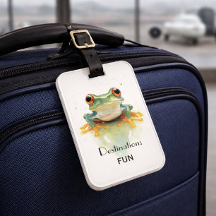 Cute Green Watercolor Tree Frog, custom Luggage Tag