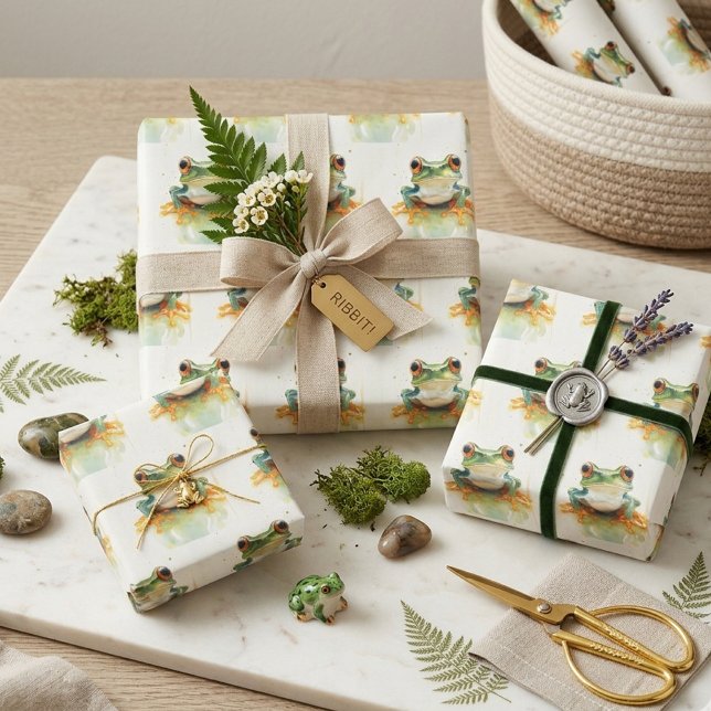  Cute Green Watercolor Tree Frog, custom  Wrapping Paper Sheets (Creator Uploaded)