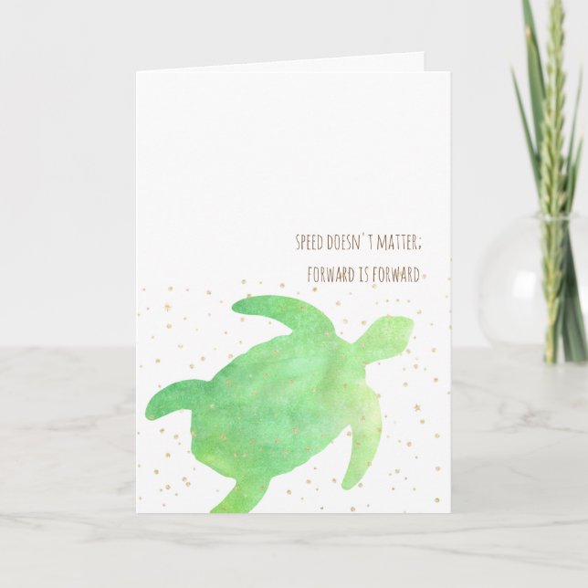 Cute Green Watercolor Turtle Speed Doesn't Matter Card (Front)