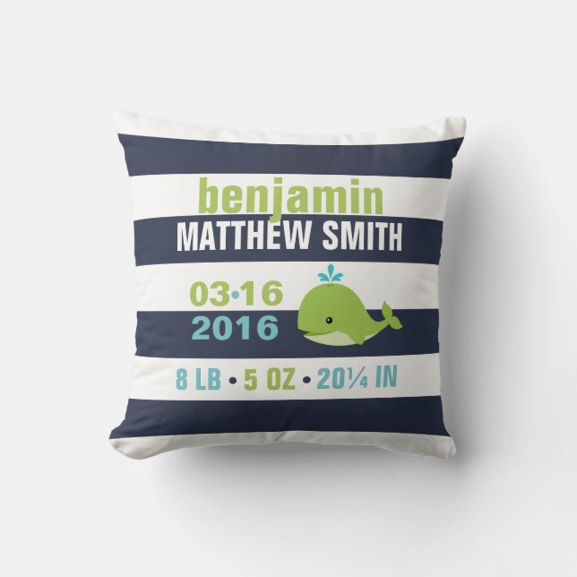 Cute Green Whale Decorative Nursery Throw Pillow (Front)