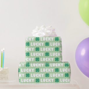 Cute Green White Lucky Clover Wrapping Paper