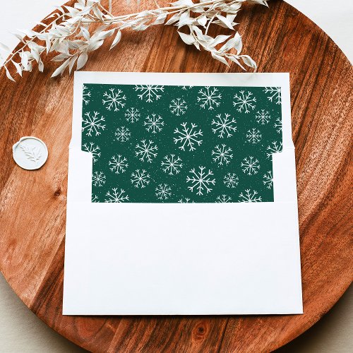 Cute Green  White Snowflake Pattern Envelope Liner