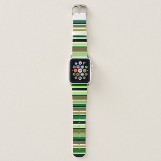 Cute green white stripes apple watch band (Front)
