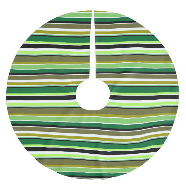 Cute green white stripes brushed polyester tree skirt (Front)