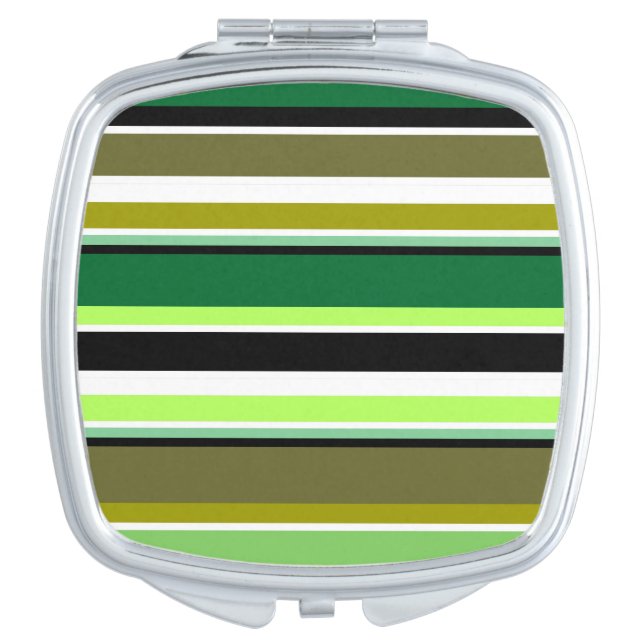 Cute green white stripes compact mirror (Front)