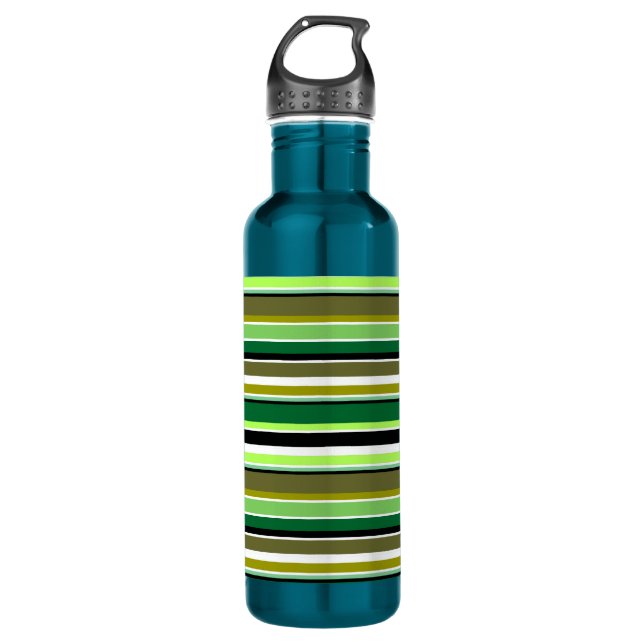 Cute green white stripes stainless steel water bottle (Front)
