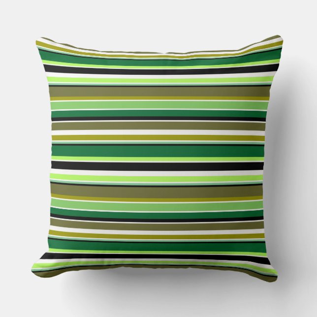 Cute green white stripes throw pillow (Front)