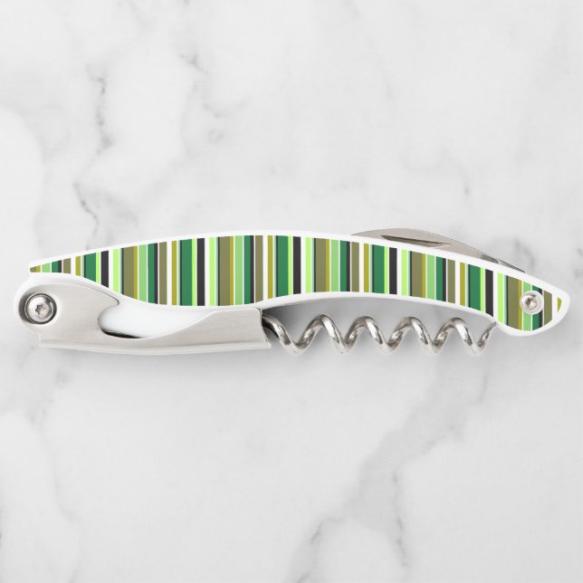 Cute green white stripes waiter's corkscrew (Front)