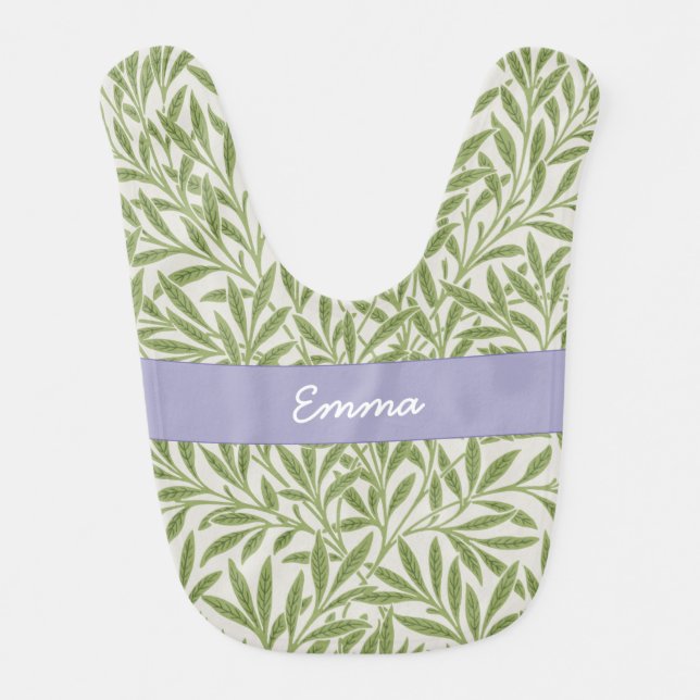 Cute Green Willow Leaves Botanical Baby Bib (Front)