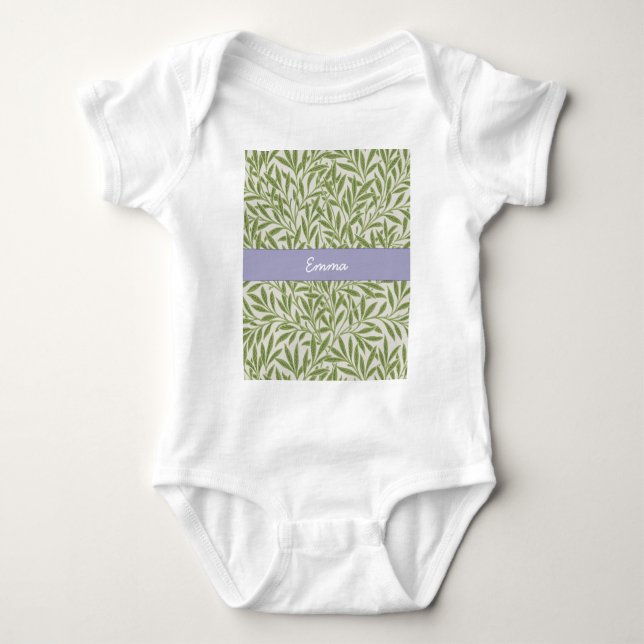 Cute Green Willow Leaves Botanical Name  Baby Bodysuit (Front)