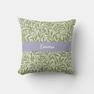 Cute Green Willow Leaves Botanical Throw Pillow