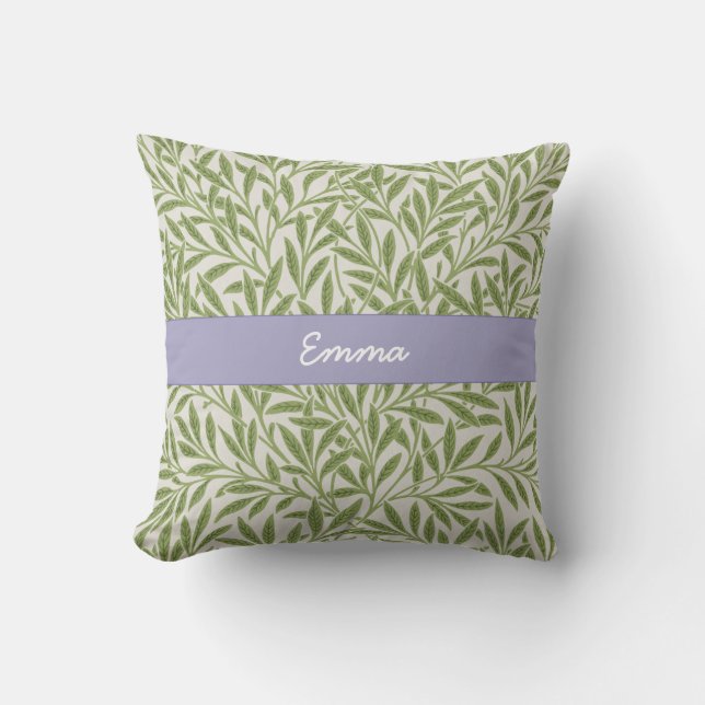 Cute Green Willow Leaves Botanical Throw Pillow (Front)