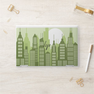 Cute green wonderful city illustration HP laptop skin