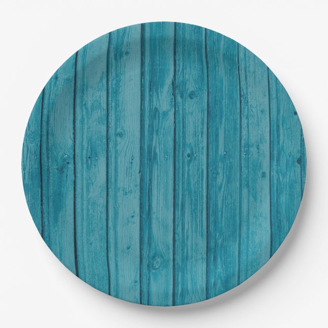 Cute Green Woodgrain Vintage  Paper Plates (Front)