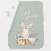 Cute Green Woodland Bunny Baby Love  Baby Blanket