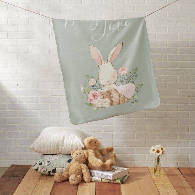 Cute Green Woodland Bunny Baby Love  Blanket (In Situ)