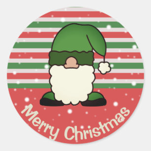 Cute Green X-Mas Gnome Cartoon Merry Christmas Classic Round Sticker