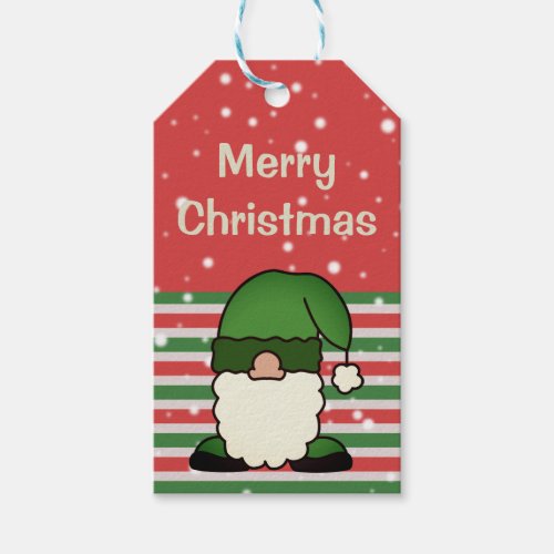 Cute Green X_Mas Gnome Cartoon Merry Christmas Gift Tags