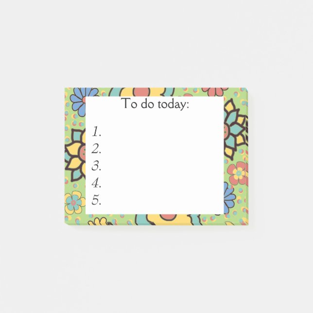 Cute Green, Yellow, Blue Floral Post it Notes (Front)