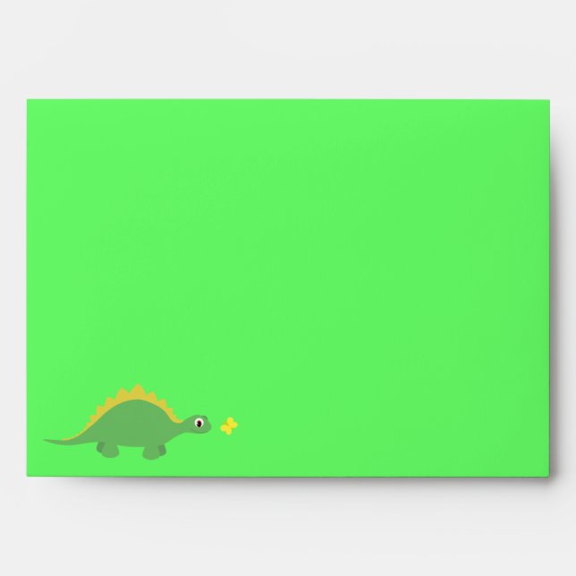 Cute Green & Yellow Dinosaur & Butterfly Party Envelope (Front)