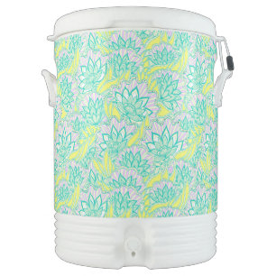 Cute green yellow floral pattern beverage cooler