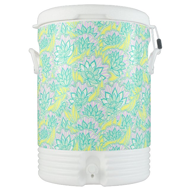 Cute green yellow floral pattern ceramic tile beverage cooler (Front)
