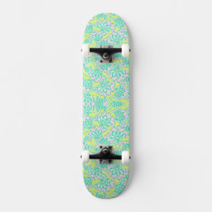 Cute green yellow floral pattern ceramic tile skateboard