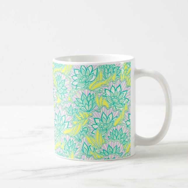 Cute green yellow floral pattern coffee mug (Right)