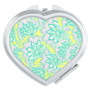 Cute green yellow floral pattern compact mirror