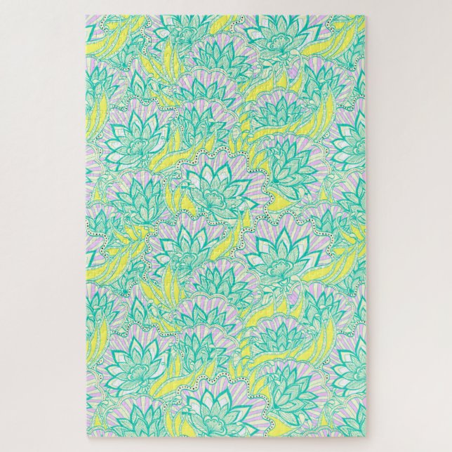 Cute green yellow floral pattern jigsaw puzzle (Vertical)