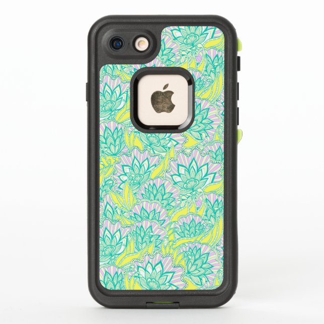 Cute green yellow floral pattern LifeProof iPhone case (Back)