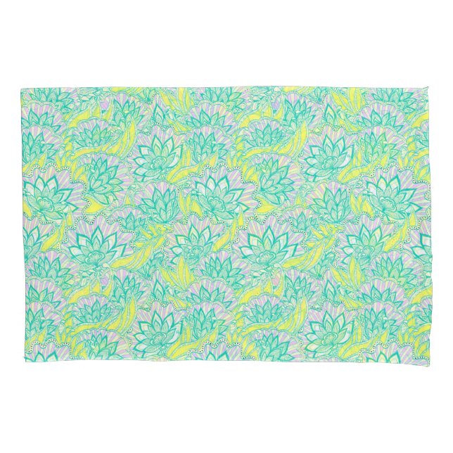 Cute green yellow floral pattern pillow case (Front-Left)