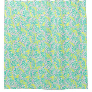 Cute green yellow floral pattern shower curtain