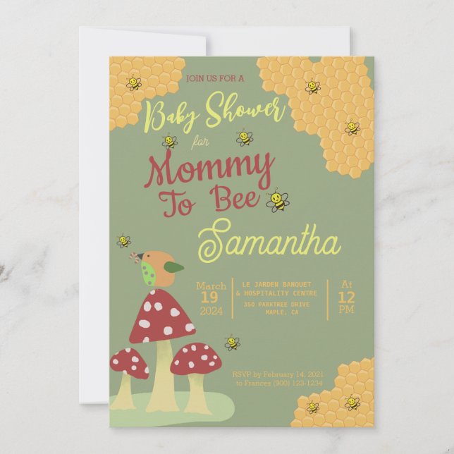 Cute Green Yellow Red Mommy To Bee Baby Shower Invitation (Front)