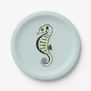 Cute green & yellow SEAHORSE - Sea spray party Paper Plates