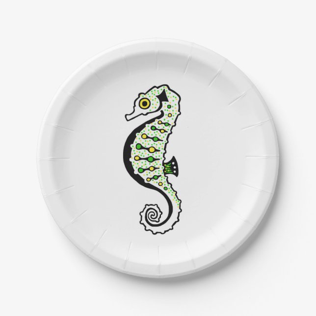 Cute  green & yellow SEAHORSE - Wildlife - party Paper Plates (Front)