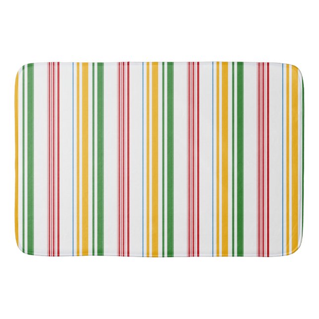 Cute green yellow stripes bath mat (Front)