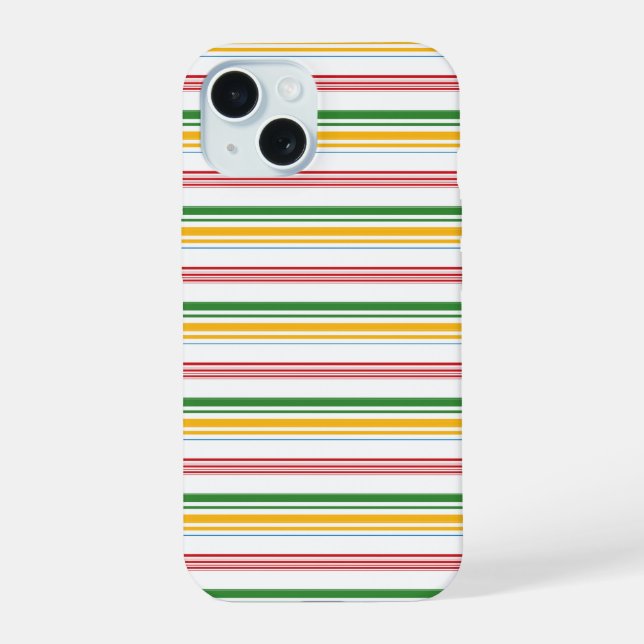 Cute green yellow stripes iPhone 15 case (Back)