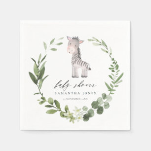 Cute Green Zebra Foliage Wreath Baby Shower Napkins