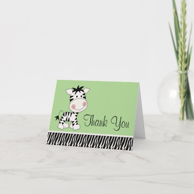 Cute Green Zebra Thank You Cards (Front)